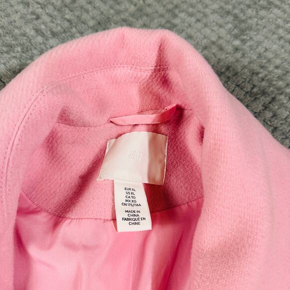 H&M Light Bubblegum Pink Warm Double Breasted Cozy Trench Coat WXL Full Length - Picture 5 of 5